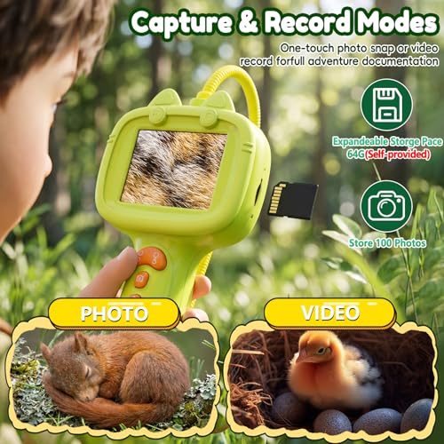 Kids Borescope Camera with Light-STEM Science Educational Toy for 3 4 5 6 7 8 Years Old Boys & Girls Birthday Gift-Discovery & Exploration Flexible Snake Scope Battery - color: Frog