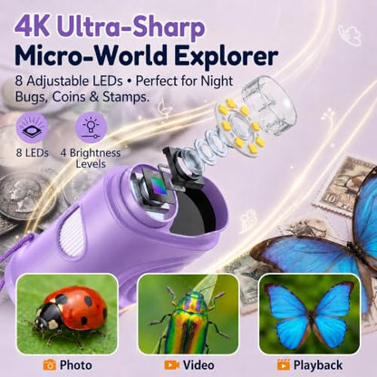 Kids Microscope, 4K 1000X, 2.4" Screen, STEM Toy Ages 4-8, Violet - color: Lavendel