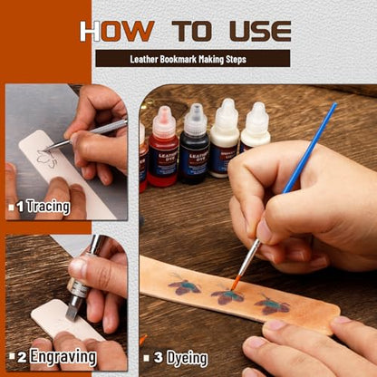Leather Crafting Kit, Leather Bookmarks Making Kit Tools Supplies Tutorial - color: Color 1, Bookmark