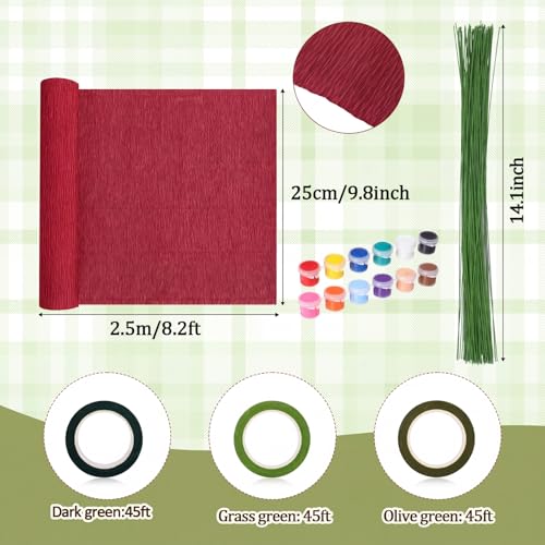 Marspark 142 Pcs Crepe Paper Flower DIY Set Template Wire, Pink and Brown - color: Pink and Brown