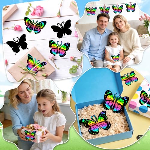 JULMELON 36 PCS Butterfly Scratch Cards, Rainbow Scratch Paper - style: Butterfly