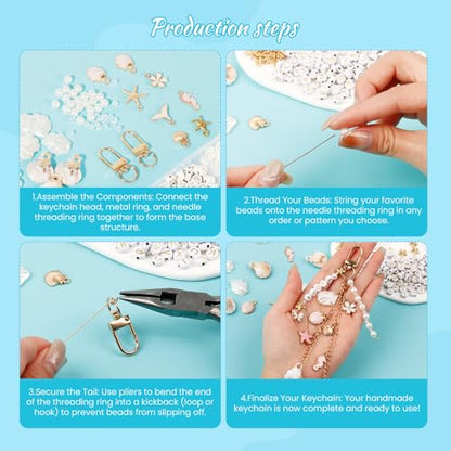 776PCS Ocean Keychain Making Kit with Charms DIY Key Chain Kit for Beginners Seashell Starfish Pearl Letter Name Beads Custom Keychains with Tools Crafting and Jewelry Making for Adults Gift for Women