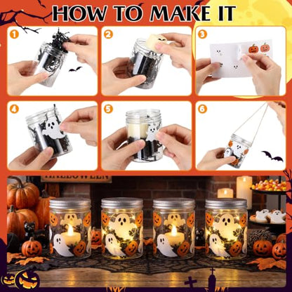 24 Sets Halloween Crafts Kits DIY Ghost Plastic Mason Jar - style: Ghost