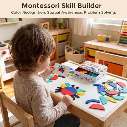 LovesTown 245 PCS Wooden Pattern Blocks Bundle, Geometric Shape Puzzles with Activity Cards for Kids, Montessori Educational Tangram Set with Storage Bag and Tin Box for Preschool Learning