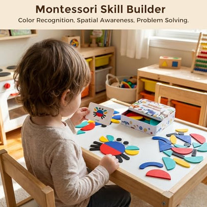 LovesTown 245 PCS Wooden Pattern Blocks Bundle, Geometric Shape Puzzles with Activity Cards for Kids, Montessori Educational Tangram Set with Storage Bag and Tin Box for Preschool Learning