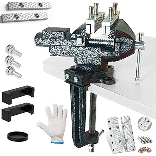Dual-Purpose Combined Bench Vise or Table Vise, multifunctional jaw, Universal Rotate 360° Work Clamp-On Visewith Quick Adjustment, 3.3" black - size: 3.3" black