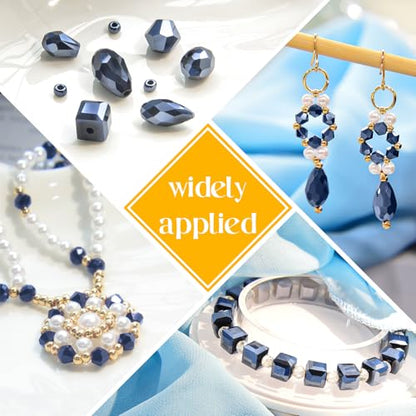 1500 Pcs Crystal Glass Beads for Jewelry Making – 12 Styles Bicone, Rondelle, Cube, Teardrop & 3mm Spacer Beads, DIY Bracelet Necklace Earring Craft Kit with Organizer Box(Vavy Blue) - color: Vavy Blue