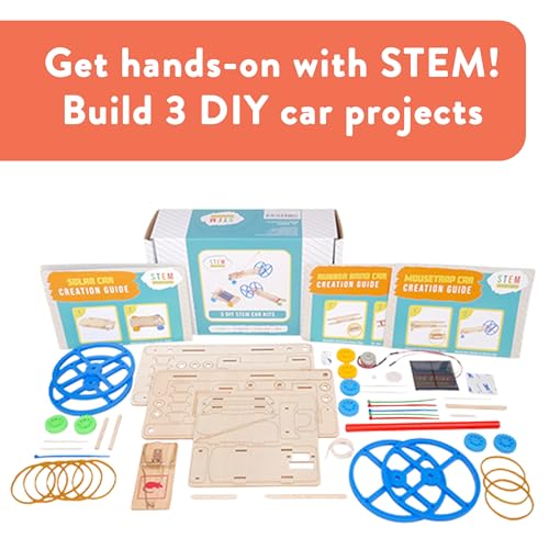 STEM Kit – 3 DIY Car Projects: Mousetrap, Solar and Rubber Band, Ages 8+