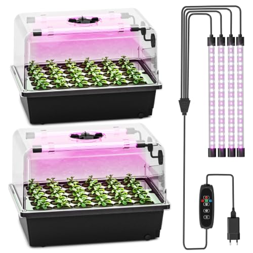 Hon&Guan 2 Pack Self Watering Seed Starter Trays with Growing Lights - color: 2 Set