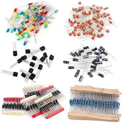 1400Pcs Basic Electronics Component Assortment Kit, Electrolytic Capacitor, Ceramic Capacitor, LED Diode, Common Diode, Resistor, Transistor Component for Arduino, Electronic DIY Project