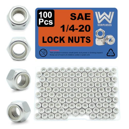 1/4-20 Nylon Insert Lock Nuts 100 Pack, 304 Stainless Steel Hardware Nuts - size: 1/4-20 (100 Pcs)