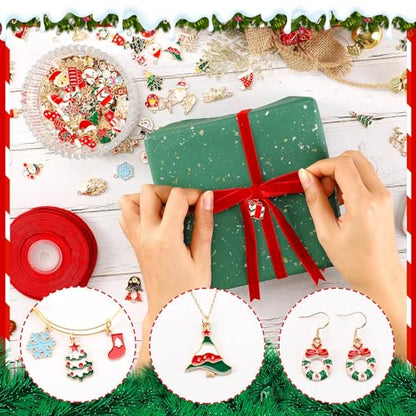 SANNIX 350Pcs Christmas Charms for Jewelry Making, Gold Enamel Xmas Charms - color: Christmas Color