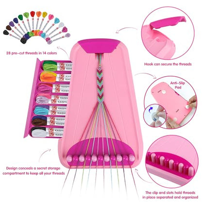 Maynacs Friendship Bracelet Making Kit for Girls 8-12, 28 Pre-Cut Threads - color: Pink