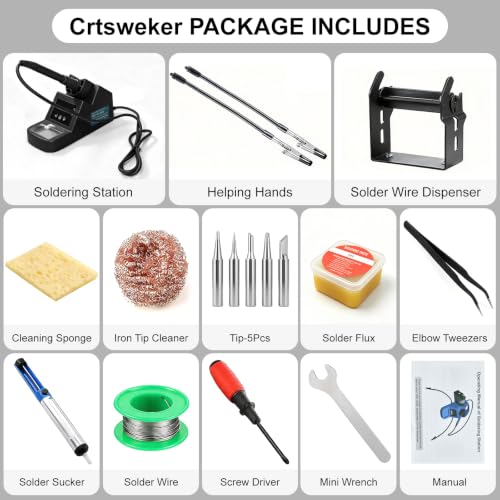 Soldering Station, 130W Digital Display Soldering Iron Station Kit with 2 Helping Hands, 356°F-932°F, Auto Sleep, Solder Wire, 5 Tips, Solder Sucker, Sponge, Tweezers, Tip Cleaner, Black