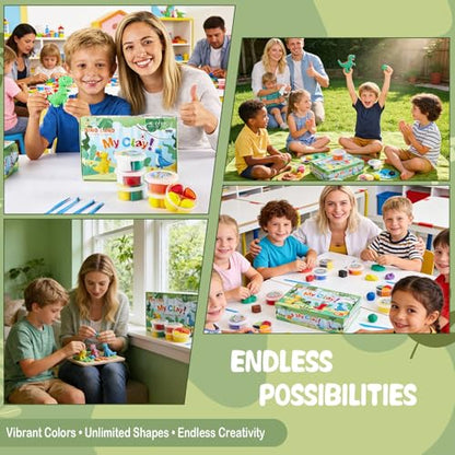 Air Dry Clay Kit for Kids – 12 Dinosaur Theme Sealed Jars with Tools & Tutorial Cards | Screen-Free STEAM Activity | Non-Toxic & Non-Sticky | Gift for Boys Girls Ages 3+ - color: 12 Boxes of Dinosaurs