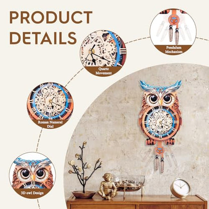 3D Puzzles for Adults Wooden Owl Puzzle Clock Adult Crafts - color: Owl Clock