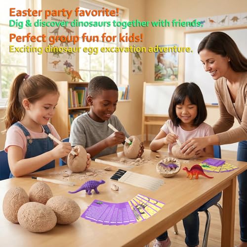 Dino Eggs Dig Kit, 12 Pack Dinosaur Eggs Excavation Science Experiments Kits for Kids 4-12, Dinosaur Toys for 3 4 5 6 7 8 9 10 Year Old Boys Girls - size: Normal