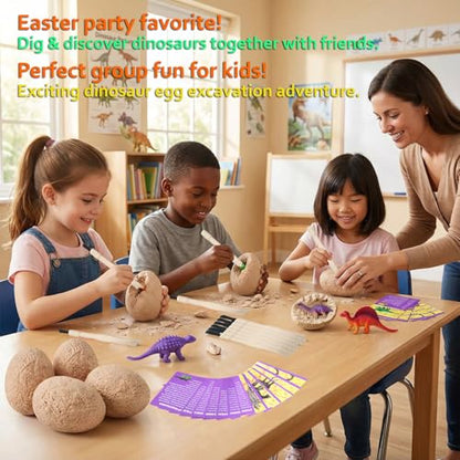 Dino Eggs Dig Kit, 12 Pack Dinosaur Eggs Excavation Science Experiments Kits for Kids 4-12, Dinosaur Toys for 3 4 5 6 7 8 9 10 Year Old Boys Girls - size: Normal