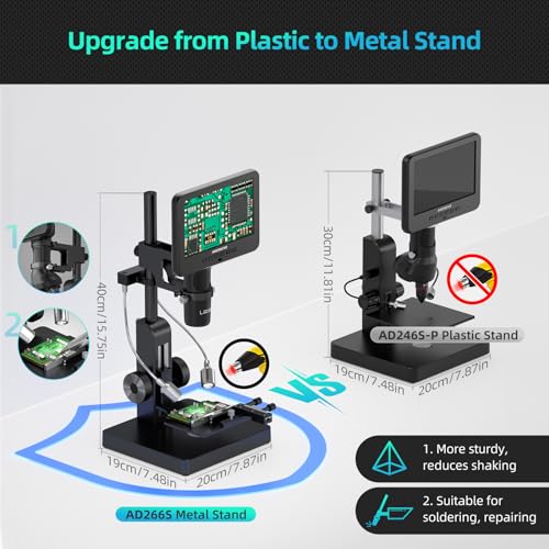 Andonstar AD266S 20X-5000X HDMI Digital Microscope, 5 Lens 2160P UHD Video - style: AD266S-7"+ Metal Biological Stand