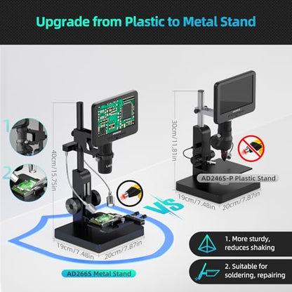 Andonstar AD266S 20X-5000X HDMI Digital Microscope, 5 Lens 2160P UHD Video - style: AD266S-7"+ Metal Biological Stand