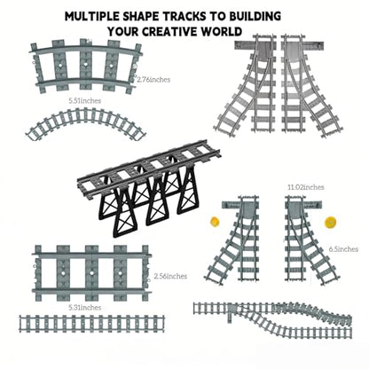 10IN1 (58PCS) Train Bridge Toy Track Accessory for Kids, Classic Railway Track Building Toy with Straight, Curved, Bracket, Cross & Bridge Tracks (Train Base 58PCS) - style: 10IN1 SET
