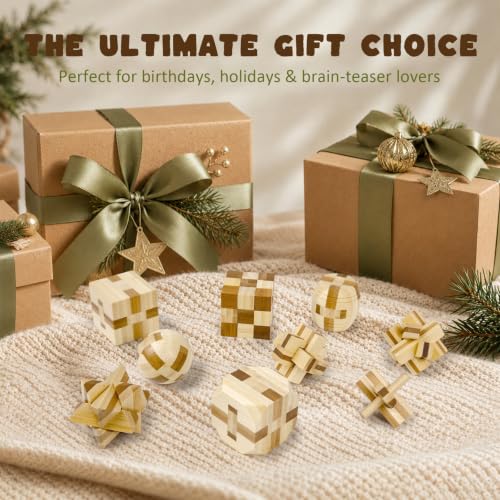 VolksRose 9pcs Wooden Brain Teaser Puzzles, IQ Challenge Puzzle Games, Logic Smart Mind Puzzle Box Lock Toy Removing Assembling 3D Small Puzzle Gift Set for Adults Teenagers Kids, 1.8inch 4.5cm - color: A-9pcs-4.5cm
