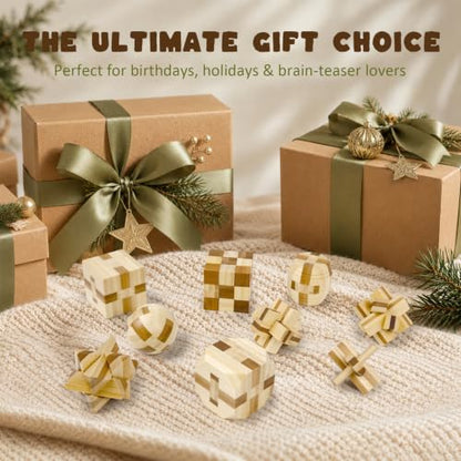 VolksRose 9pcs Wooden Brain Teaser Puzzles, IQ Challenge Puzzle Games, Logic Smart Mind Puzzle Box Lock Toy Removing Assembling 3D Small Puzzle Gift Set for Adults Teenagers Kids, 1.8inch 4.5cm - color: A-9pcs-4.5cm