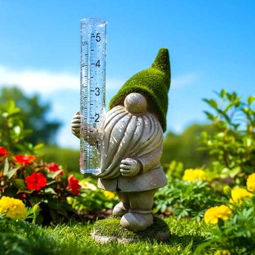 Yard Gnomes Weather Station With Rain Gauge, Garden Statue Yard Decoration