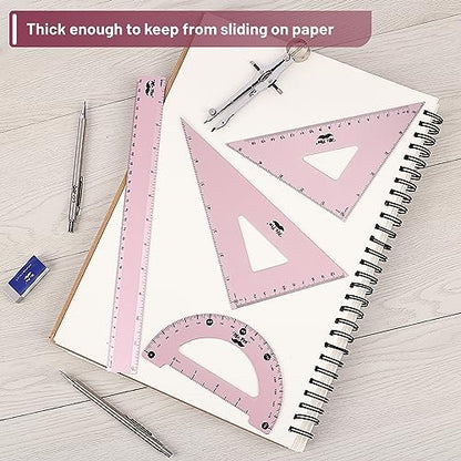 Mr. Pen- Metal Geometry Kit, 4 Pack, 45° & 30°/60° Set Squares - color: Light Pink