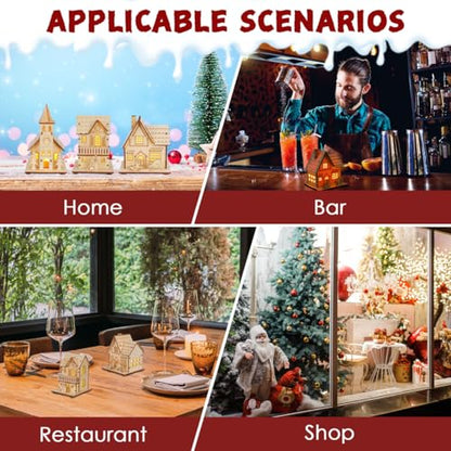 jojofuny 3pcs LED Light up Wooden Christmas House Village Decorations Unfinished Wood Xmas House DIY Wood Chalet Tree Ornaments Christmas Table Centerpieces