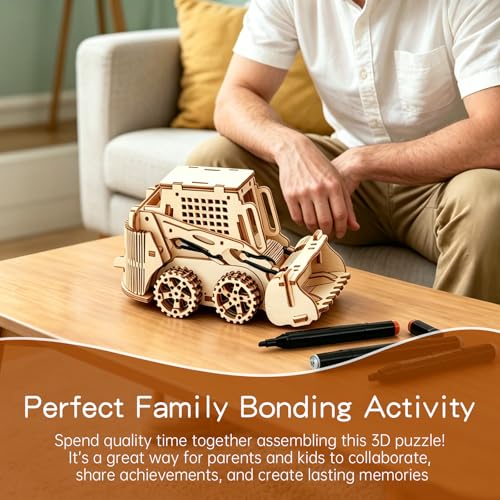 Wooden 3D Puzzle, Creative DIY Model Building Kit for Adults, Handmade Wooden Craft Collectible Ornament, Hobby Gift for Adults & Men, 60 Pieces Bulldozer, Basswood Material