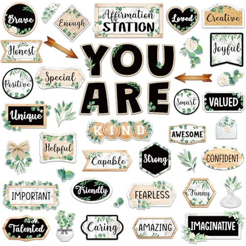 45pcs Eucalyptus Affirmation Station Bulletin Board Class Decor - style: Eucalyptus