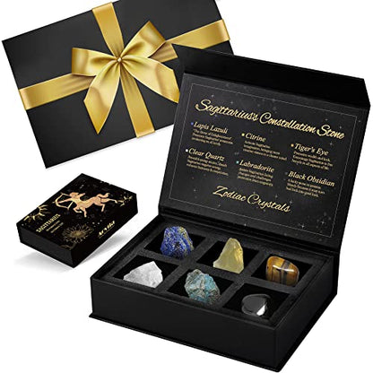 Sagittarius Birthday Gifts for Women, Sagittarius Crystals Birthstones Gifts Box Set with Gift Wrap Ribbon Bow Greeting Card - Zodiac Gifts Astrology Gifts Birthday Gifts for Her Mother Sister Friends - color: Sagittarius With Gift Wrap