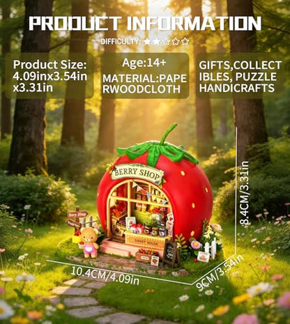 Roroom DIY Miniature House Kit, Strawberry Sweet Shop Dollhouse Kit - color: Bear Berry Shop