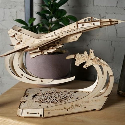 UGEARS The Ghost of Kyiv Ukrainian Fighter 3D Puzzle, Jet Model Kit with Movable Ailerons, Wing Flaps & Tail Rudders - MiG-29 Military Aircraft