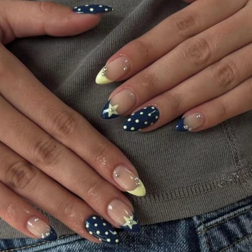 Almond Press on Nails Medium Polka Dot Stick on Nails 24pcs - color: Color04