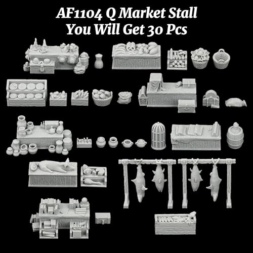 AUSPDICE Fantasy Bazaar Scatter Terrain, 25mm Unpainted Market Goods Set - color: Af1104 Q Market Stall