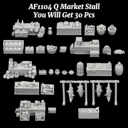 AUSPDICE Fantasy Bazaar Scatter Terrain, 25mm Unpainted Market Goods Set - color: Af1104 Q Market Stall