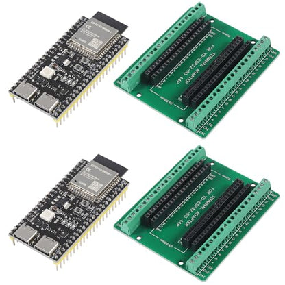 2Sets ESP32 S3 Development Board 2.4G WiFi BT Module Internet of Things ESP32-S3-WROOM-1 N16R8 MCU 44Pin 8M PSRAM with Expansion Adapter - color: 2Sets