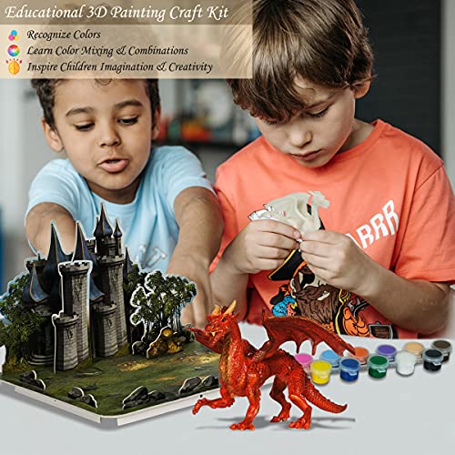 Kids Arts Crafts Set - Dragon Toys Painting Kit with 3 Dragons Figurines and 3D Jigsaw Puzzle Castle, Best Tween Paint Gift to Create Own Powerful Dragon - color: DRAGON