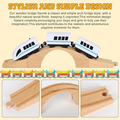 JarThenaAMCS 8 Pcs Wood Train Track Expansion Set Wooden Train Bridges Straight Wooden Train Track Accessories for Most Major Toy Train Tracks Railway