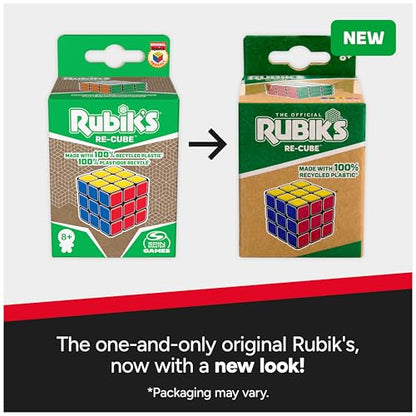 Rubik's Cube Re-Cube 3x3 Eco-Friendly Puzzle Cube & Brain Teaser Fidget Toy - style: 100% Recycled Plastic, Rubik's 3x3