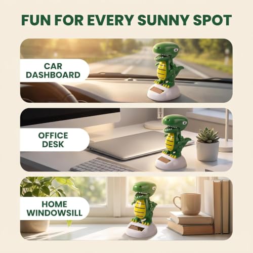 Green Cute Solar Powered Dancing Dinosaur,Decoration Gift,Swinging Dancer, No Battery Required,Desk and Dashboard Decor Home Decor Birthday Gifts Solar Power Kits
