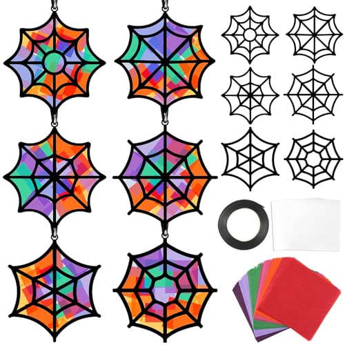 Qyeahkj 36 Set Halloween Spider Web Suncatchers Crafts Kit for Kids - style: Spider Web