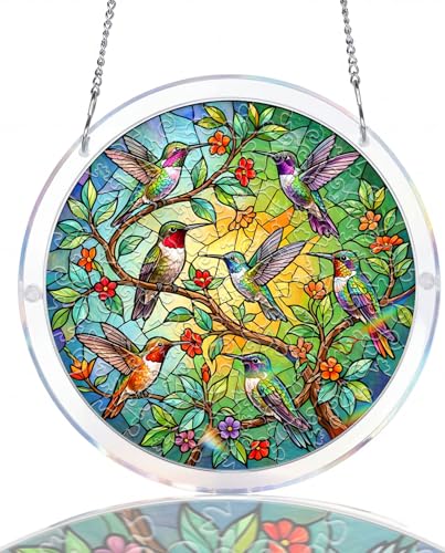 Acrylic Jigsaw Puzzle Suncatcher - Hummingbird Haven - color: Hummingbird Haven, size: L-8.9in*8.9in