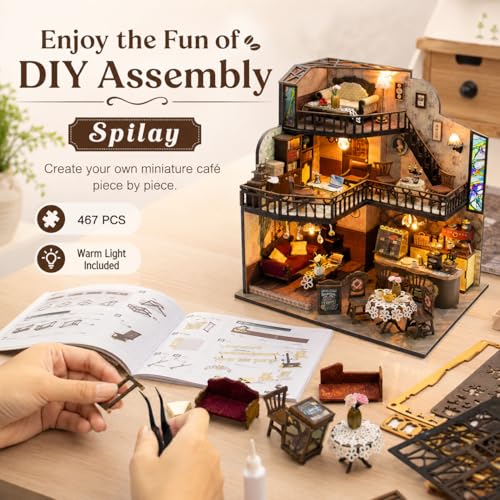 Spilay DIY Miniature House Kit for Adults, Miniature Dollhouse Building Kit - color: Fortunate Encounter Cafe