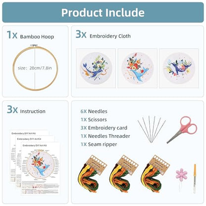 KEKEMEOW 3 Sets Embroidery Kit for Beginners, Stitches with Whale and Flowers, Embroidery Stitch Practice kit for Adults Craft Lover, Cross Stitch Kit with Pattern、Instruction、Hoop - color: whale