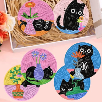 Diamond Art Coasters Kit, 8 Pieces Cats Diamond Painting Coasters Kit - color: Cats