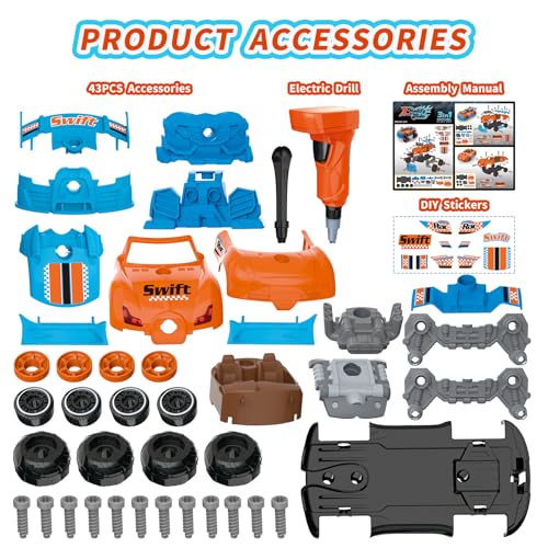 Pup Go 43 Pcs Take Apart Car for Boys Ages 3-8 Year, Build Your Own Car Set - color: Orange