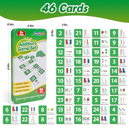 Kasfalci Addition Dominoes Set,Math Games for Kids,Math Manipulatives,Counting Toys,Learning Games,Preschool Learning Activities,Homeschool Supplies,Kindergarten Classroom Must Haves,1st 2nd 3rd Grade - color: Green